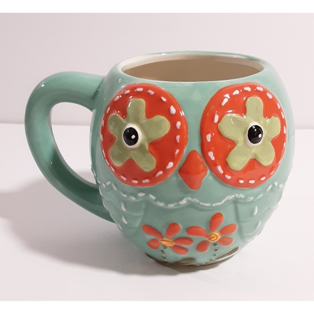 Cracker Barrel Blue Green Owl X-Large Coffee Tea Mug Planter